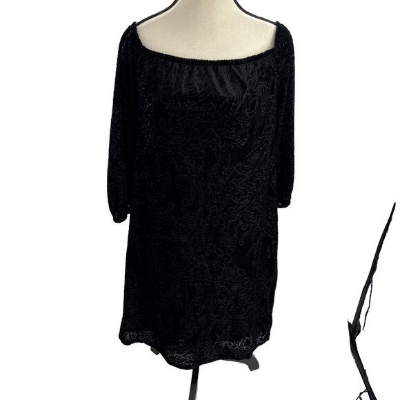 White House Black Market Womens Size M Dress Black Velvet Burnout Off Shoulder - Picture 1 of 7